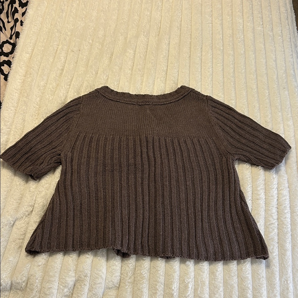 Vintage Aeropostale Brown Cable-Knit Short Sleeve Cardigan - Picture 6 of 11